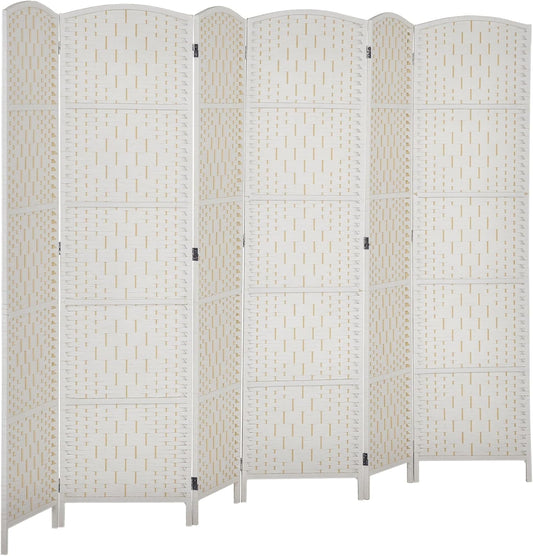 HOMCOM Room Divider, 6 Panel Folding Privacy Screen, 6FT Tall Portable Wicker Weave Partition Wall Divider for Bedroom, Home Office, White - Lumora Desk