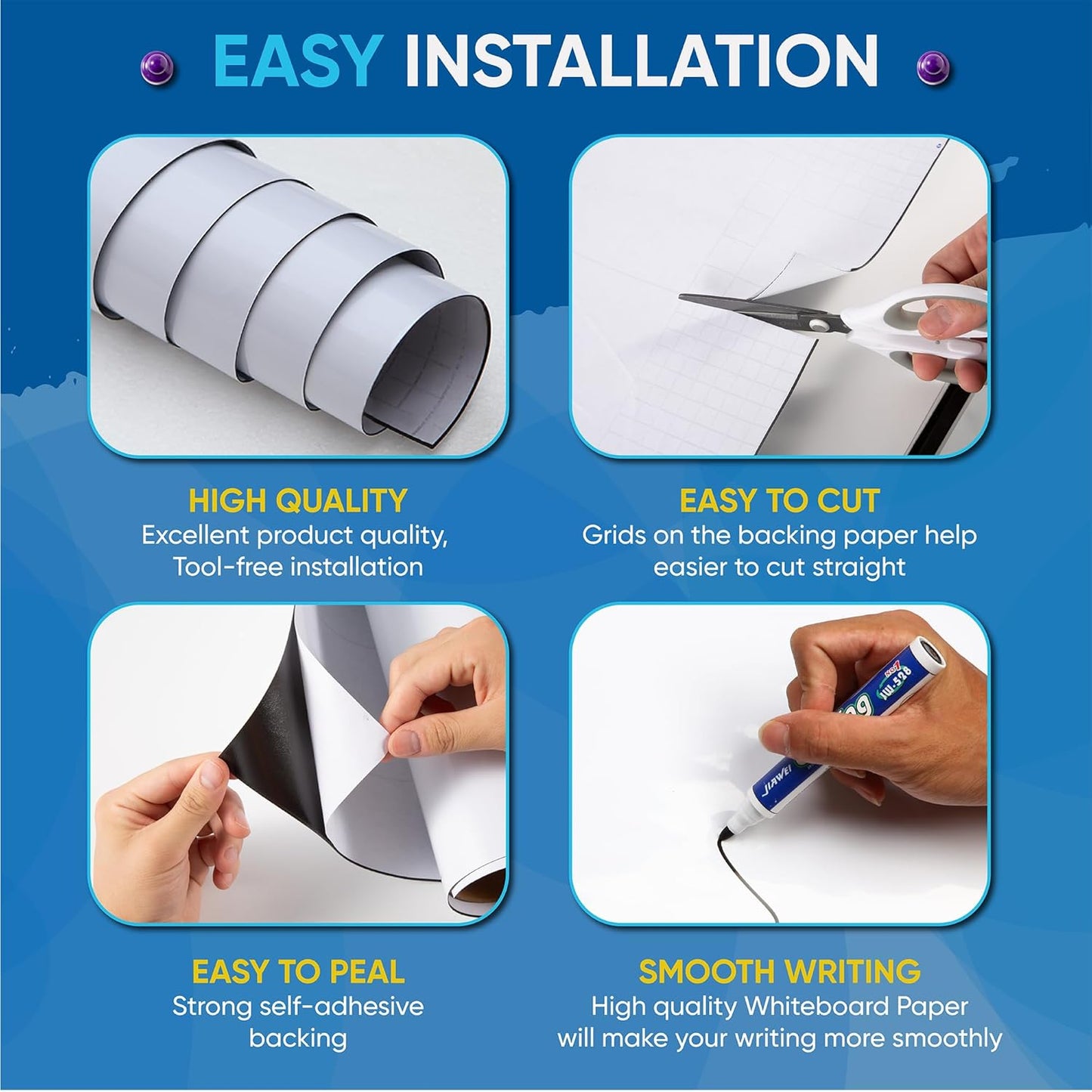 Magnetic Whiteboard Sticker - Adhesive Backing 60" x 36" Dry Erase Board for Wall Whiteboard Contact Paper for Office Home Include Starter Kit
