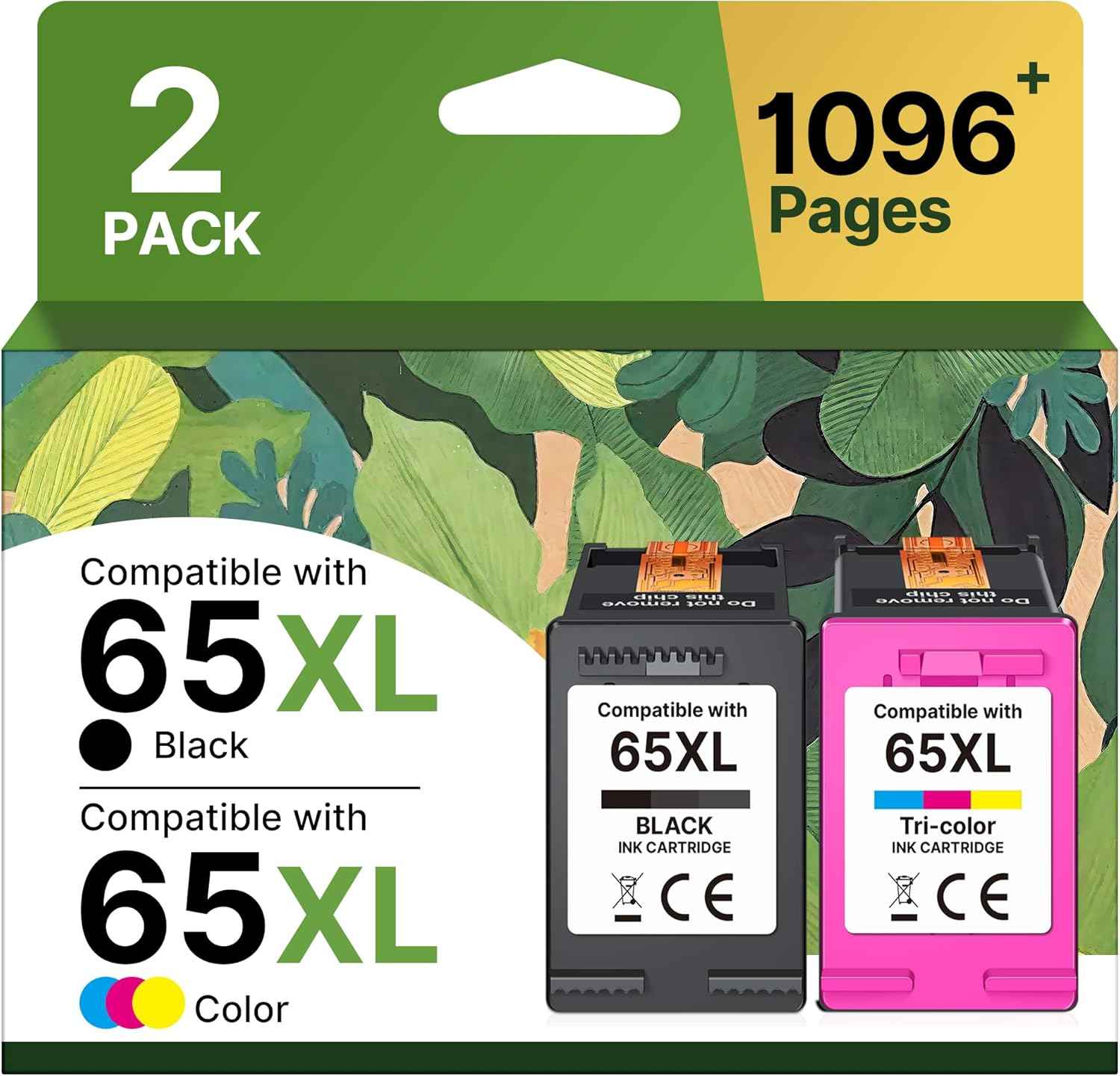 65XL Ink Cartridges Black/Color Combo Pack High-Yield Replacement for HP Ink 65 65XL Ink Cartridges Work for HP DeskJet 3755 3772 3700 3752 3722 2600 2622 Envy 5055 5000 5070 5052 (1 Black,1 Color)