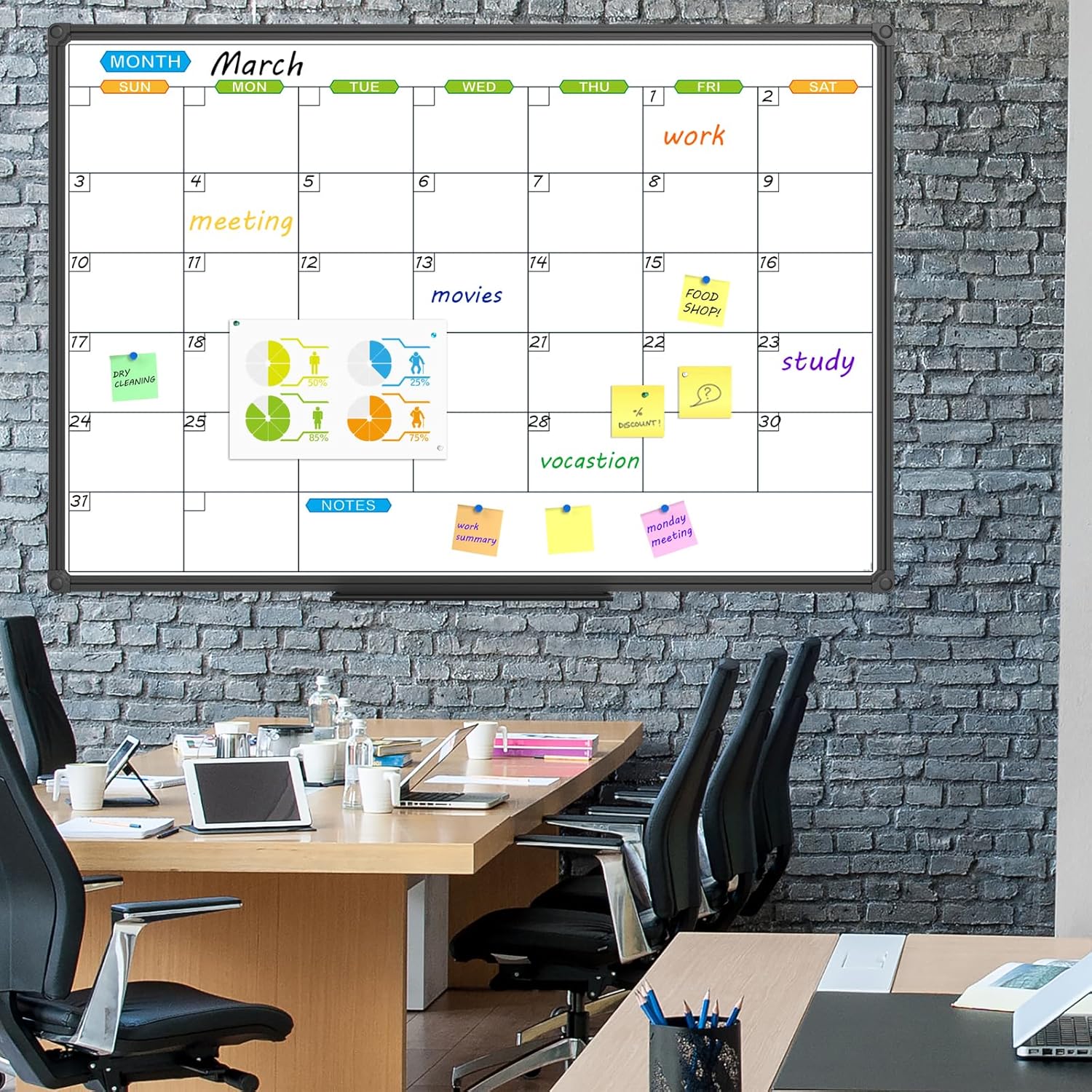 JILoffice Dry Erase Calendar Whiteboard 48 X 36 Inch - Magnetic White Board Calendar Monthly, Black Aluminum Frame Wall Mounted Board for Office Home and School - Lumora Desk