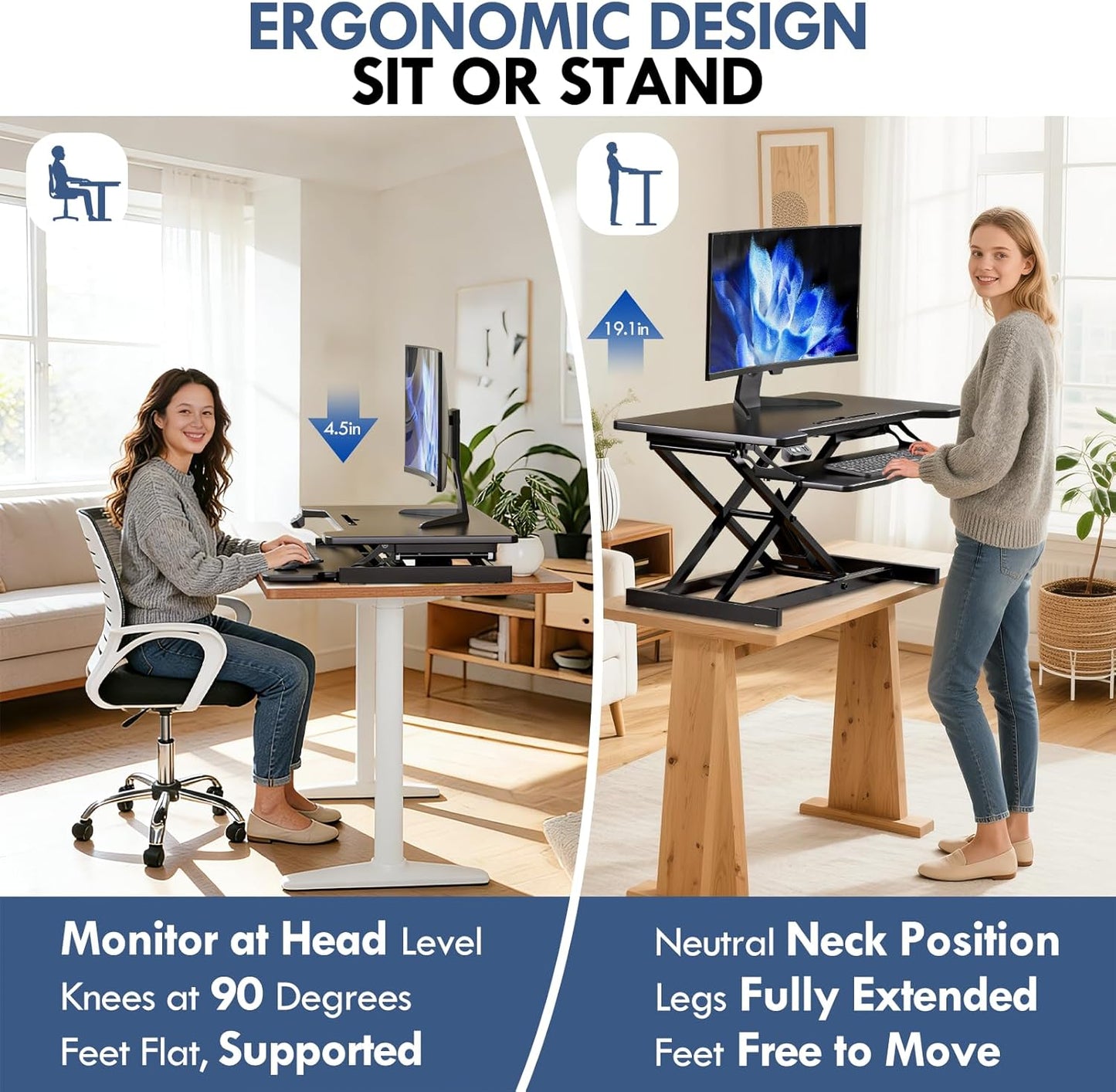 36" Electric Standing Desk Converter, Height Adjustable Sit to Stand Up Desk Riser with Wide Keyboard Tray, Dual Monitor and Laptop Motorized Desktop Workstation for Home & Office, Black