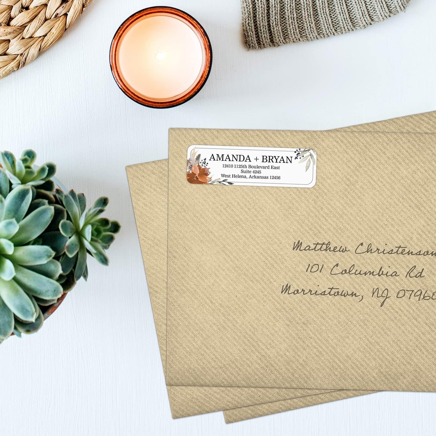 Indie Floral Rolled Address Labels/Roll of 500 Personalized Return Address Labels/Designer Return Address Stickers in Elegant Plastic Dispenser - Lumora Desk