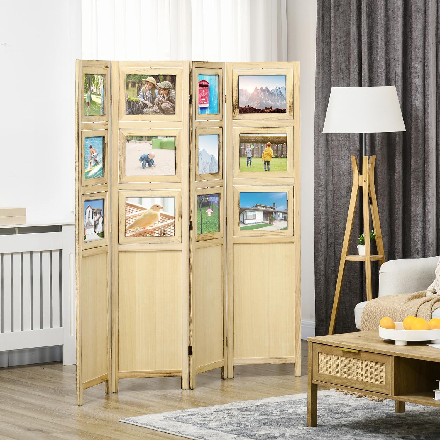 NicBex Room Divider 4 Panel Room Dividers with Photo Frames and Cardstocks Partition Room Dividers and Folding Privacy Screens 5.6 FT Wall Divider for Room Separation,63" W x 0.75" D x 67" H, Natural - Lumora Desk