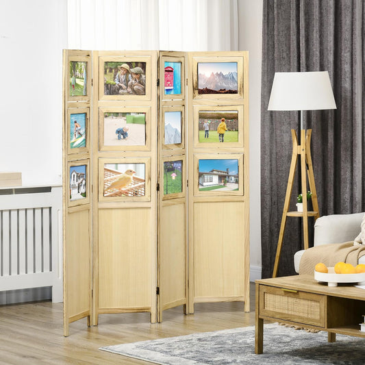 NicBex Room Divider 4 Panel Room Dividers with Photo Frames and Cardstocks Partition Room Dividers and Folding Privacy Screens 5.6 FT Wall Divider for Room Separation,63" W x 0.75" D x 67" H, Natural - Lumora Desk