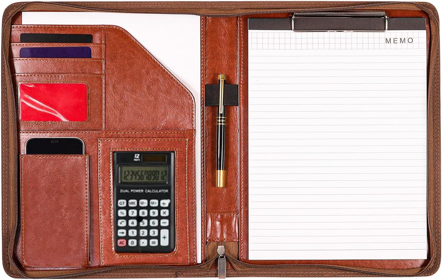 Personalized Portfolio Organizer for Coworkers, Customized Portfolio Planner, Men Leather Padfolio, Padfolio with Zip Closure, Gift for Employees, Gift for Men Husband Father Son Him, Father's Day Dad