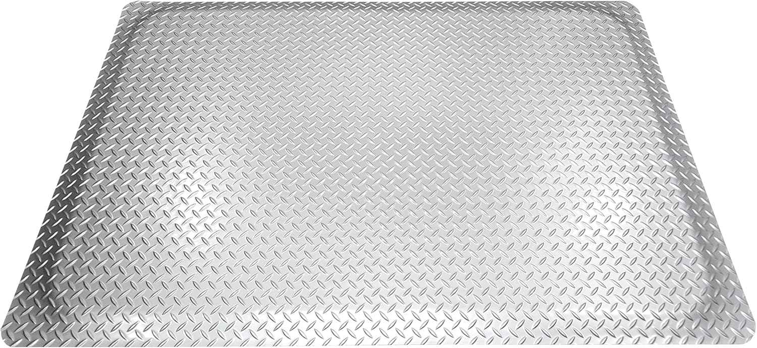 American Classic Diamond Plate Anti-Fatigue Gray Mat, Industrial Ergonomic Comfort Standing Mat for Work, Home, Garage, Office, 9/16" Thick, Free 16” x 18” x 0.75” Knee Pad, Made in USA (4'x6')