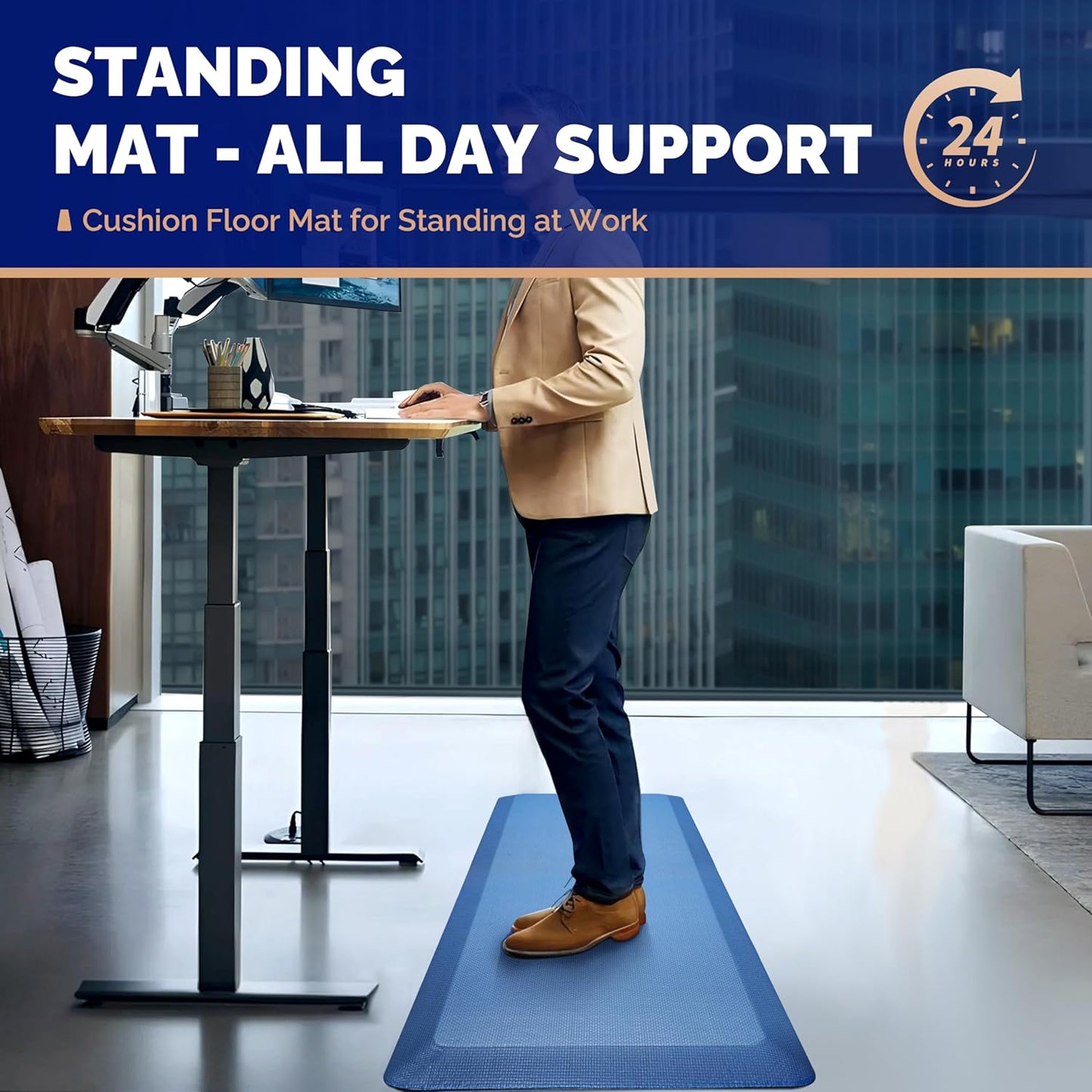 FEATOL Anti Fatigue Mat Floor Mat, Extra Thick Standing Office Desk Mat Memory Foam Cushioned Anti Fatigue Ergonomic Kitchen Mats Comfort Standing Pad NOT PVC 9/10 Inch Thick (Blue, 20x59x9/10-Inch)