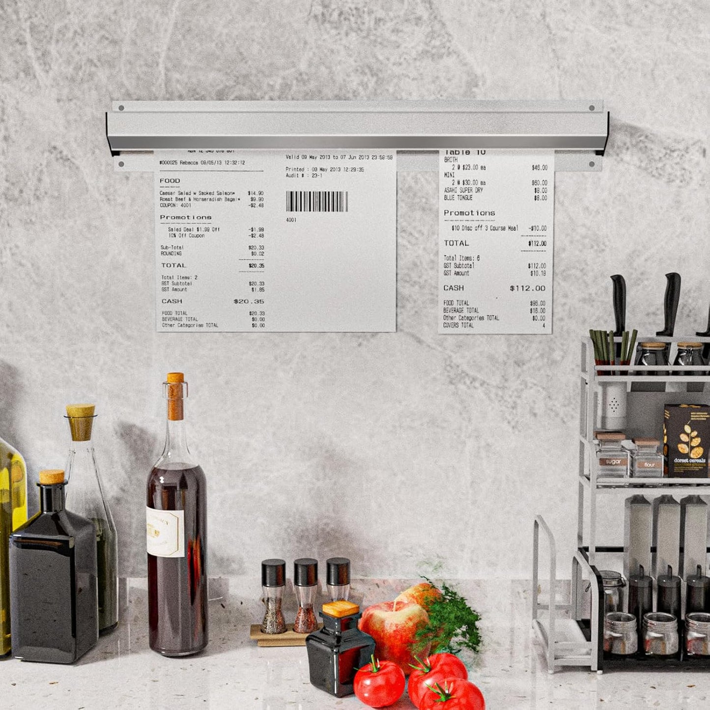 Restaurant Ticket Holder, 16/18/24/28/30" Check Rack Order Receipt Rail Display Slide for Commercial Kitchen Cafes Pubs Bars 2 Pcs (16 Inch)
