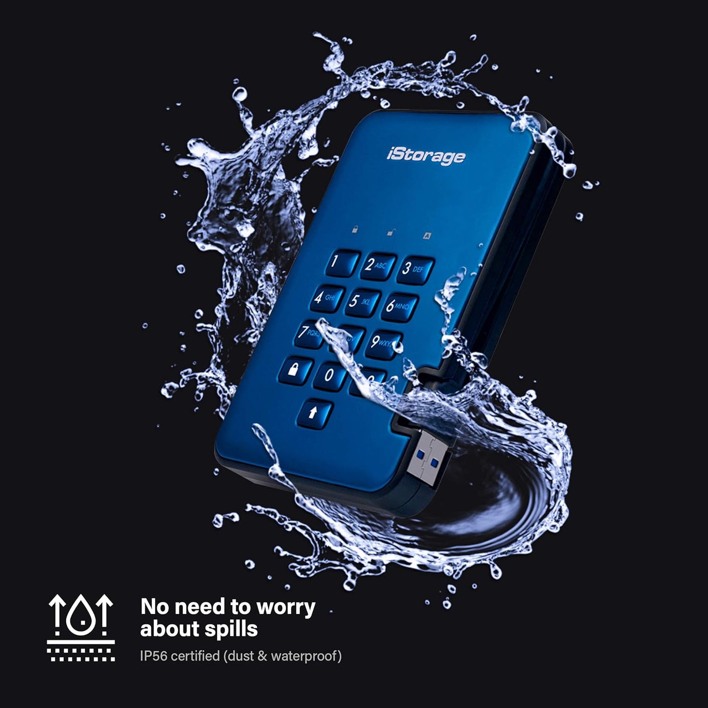 iStorage diskAshur2 HDD 1TB Blue | Secure portable hard drive | Password protected | Dust & water resistant | Hardware Encryption