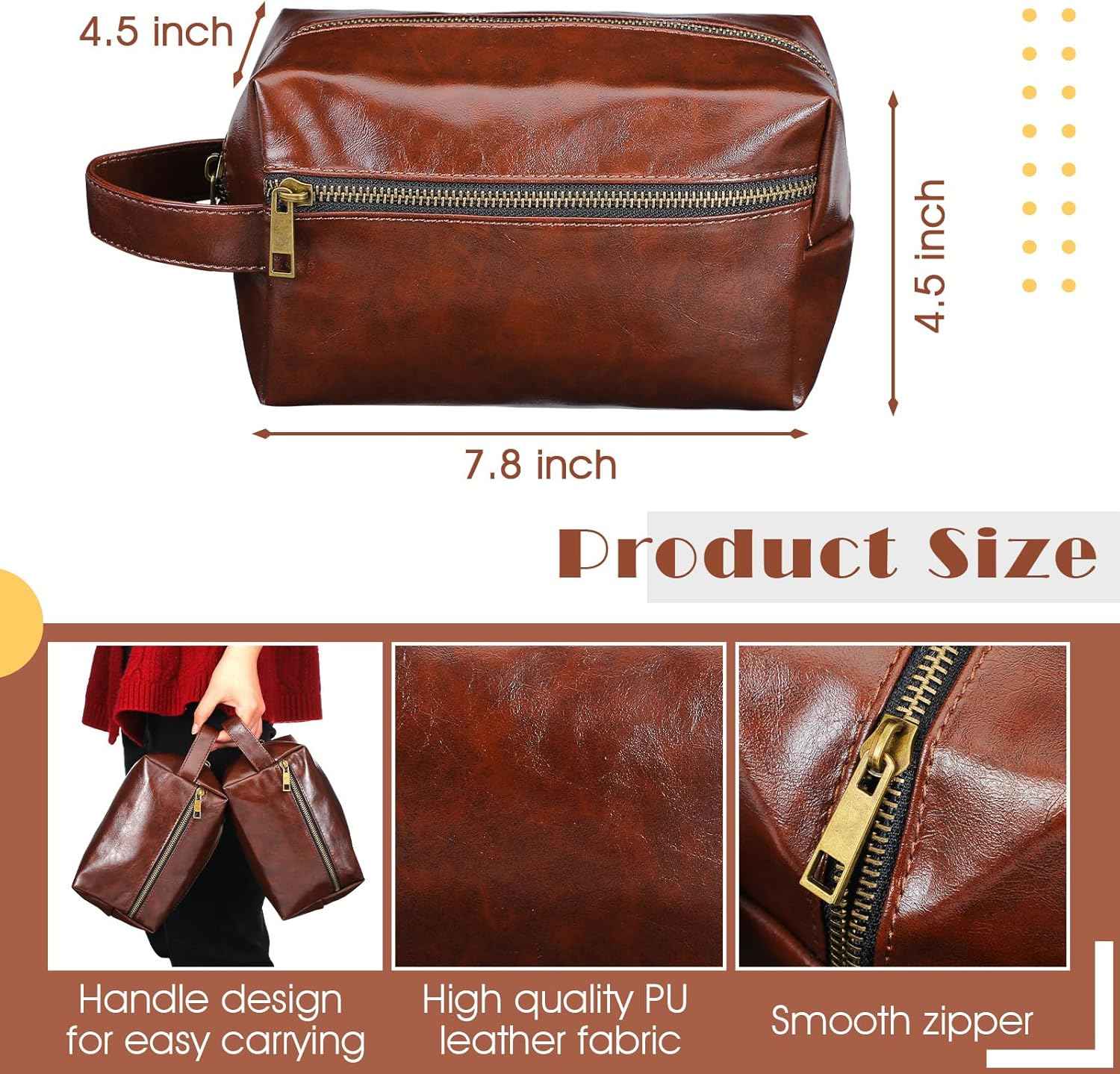 Hillban 10 Pcs Groomsmen Gift Leather Toiletry Bag for Men Travel Shaving Kit Bathroom Bag Make up Cosmetic Proposal Supplies for Wedding Favor Grooming Anniversary Boyfriend Father(Dark Brown)