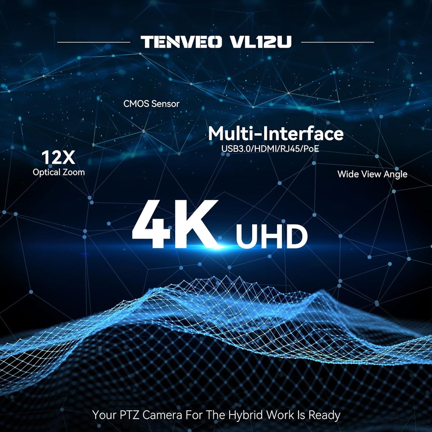 Tenveo VLoop 4K PTZ Camera with 12X Optical Zoom Wide View Angle USB3.0/HDMI/RJ45/PoE Live Streaming Camera for Church Video Conference Broadcast Works with Zoom Skype Teams, Red Dot Design Winner