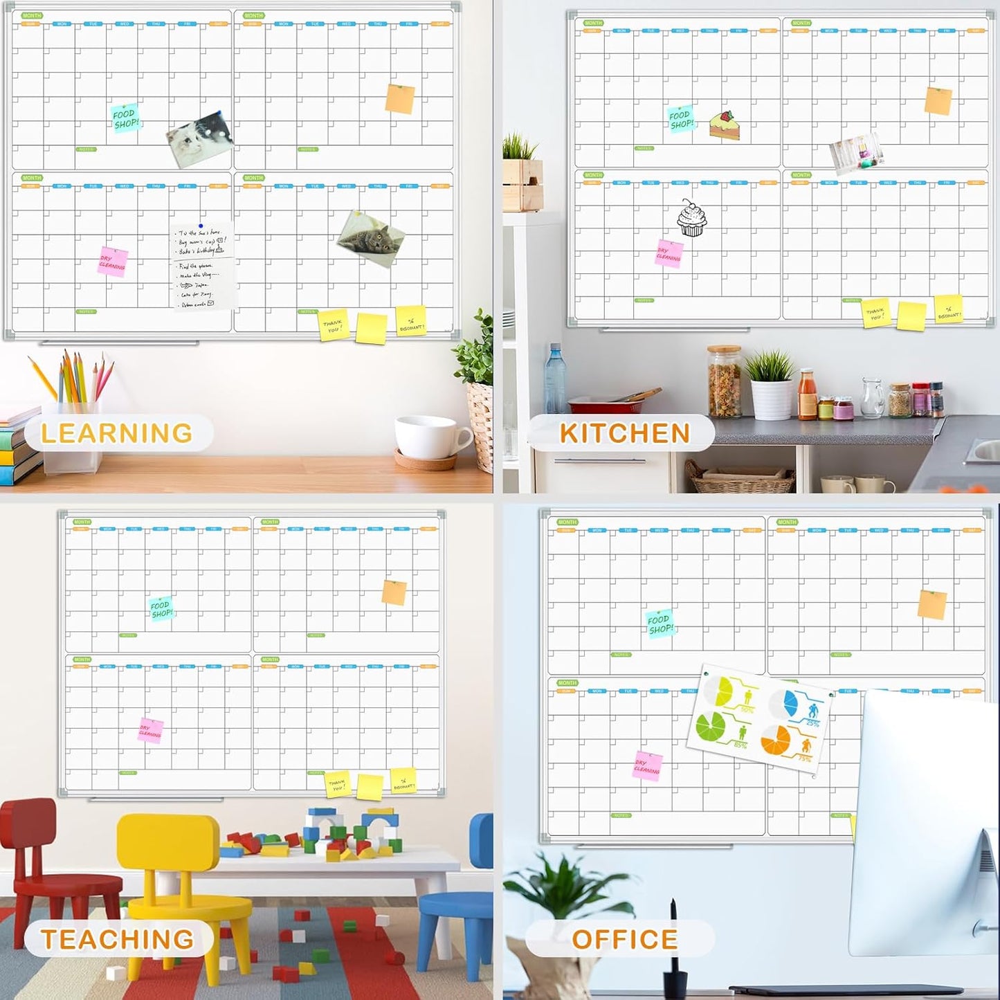 JILoffice Magnetic Dry Erase Calendar Whiteboard, 4 Month White Board Planner 48 X 36 Inch, Silver Aluminum Frame Wall Mounted Board for Office Home and School - Lumora Desk