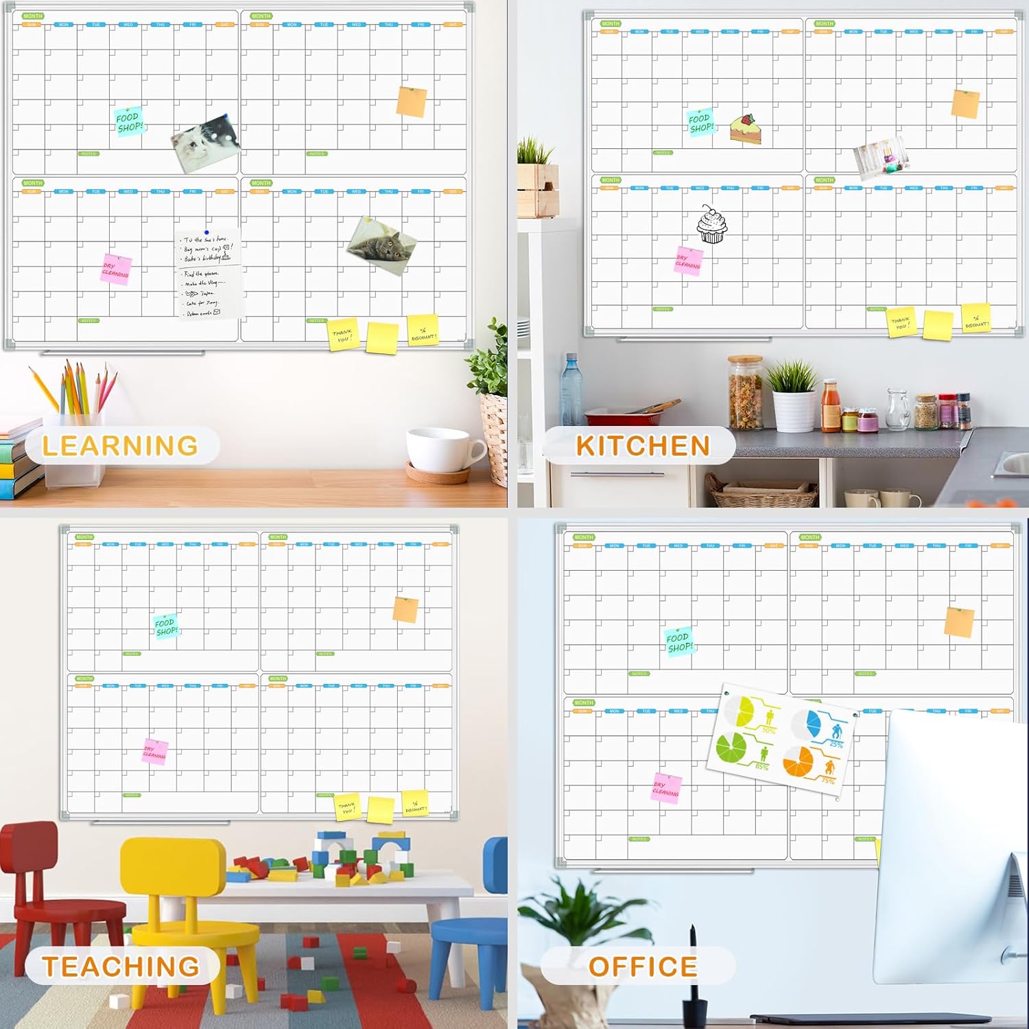 JILoffice Magnetic Dry Erase Calendar Whiteboard, 4 Month White Board Planner 48 X 36 Inch, Silver Aluminum Frame Wall Mounted Board for Office Home and School - Lumora Desk