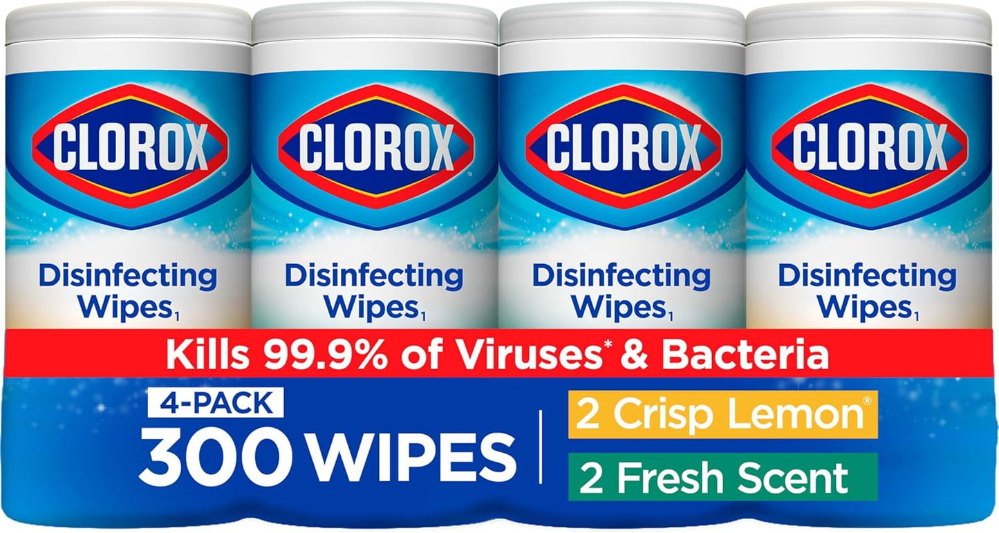 Clorox Disinfecting Wipes Value Pack, Bleach Free Cleaning Wipes, Dorm Room Essentials, 75 Count Each, Pack of 4