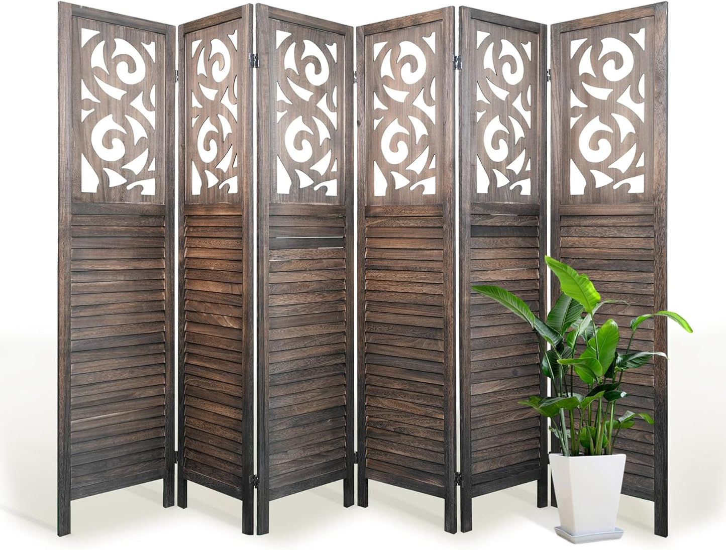 NicBex 6 Panel Room Divider,5.6FT Wood Carved Room Dividers,Folding Privacy Screens Portable Freestanding Partition Wall Dividers for Room Separation,Home Bedroom Office,Rustic Brown - Lumora Desk