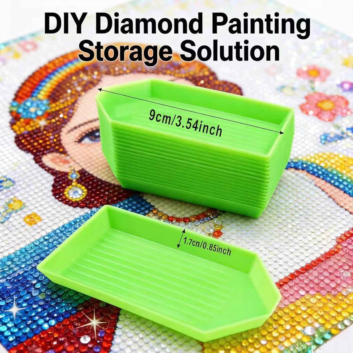 100 Pieces Green Plastic Bead Sorting Trays Diamond Bead Sorting Trays Organizer, Diamond Painting Tool Accessories for DIY Art Craft