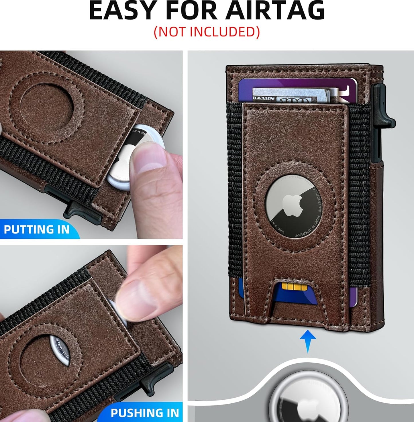 Airtag Wallet for Men, Slim Pop Up Credit Card Holder RFID Blocking Mens Minimalist wallet for 7-9 Cards ID Window, with Gift Box