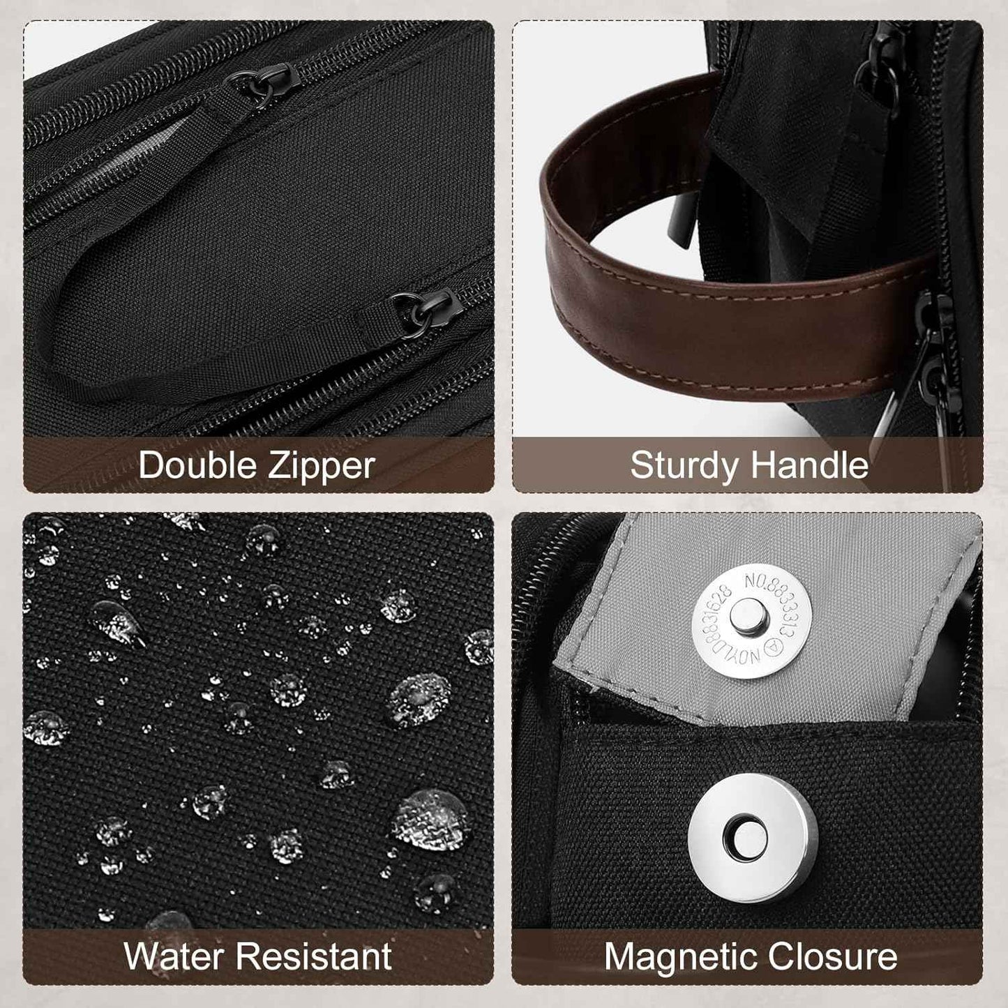 Wedama Toiletry Bag for Men, Medium Hanging Travel Toiletry Bag, Extra Electronic Organizer Bag Waterproof Travel Bag for Toiletries with PU Handle for Travel Business Trips Swim Camping, Black&Brown