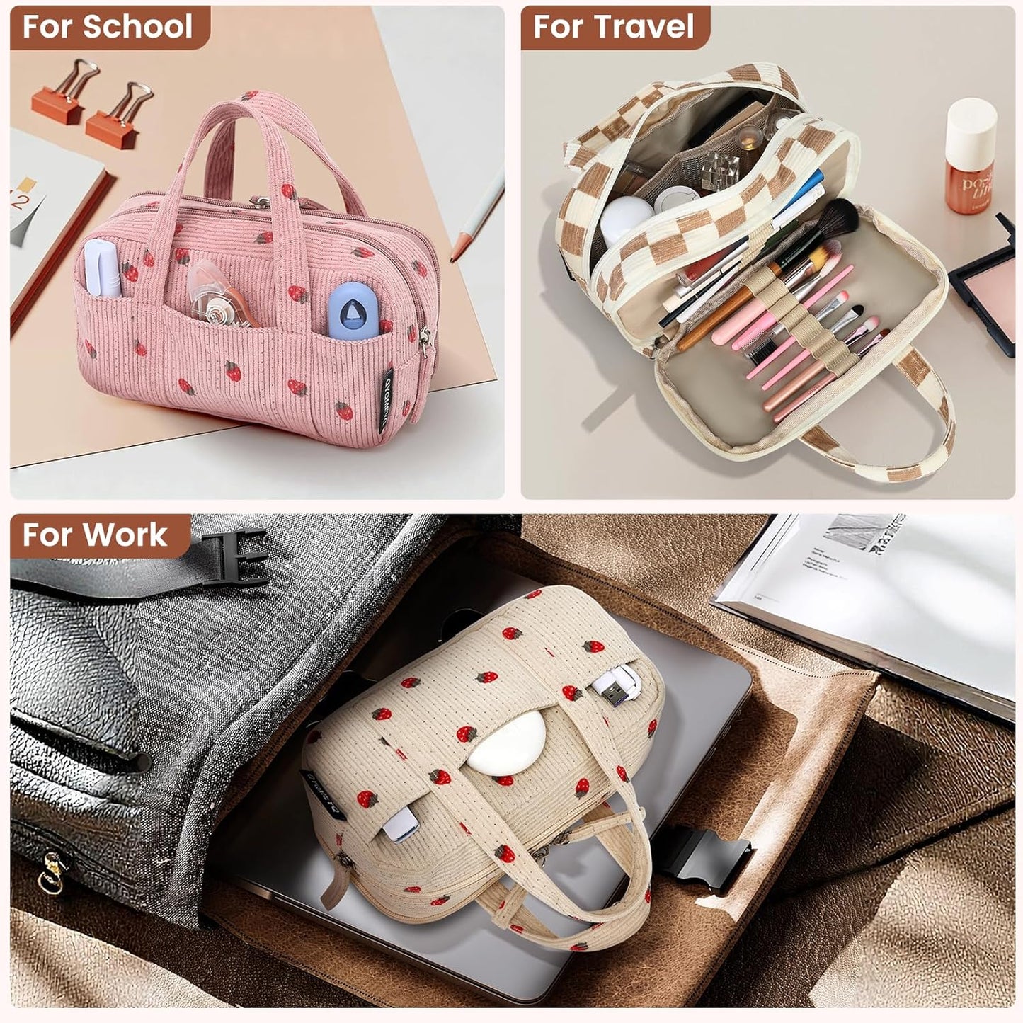 Large Pencil Case Pouch,Extra Big Pencil Bags with Zipper,Cute Corduroy Pencil Pouch with 5 Compartments,Pen Bag Wide Opening,Pencil Pouch Organizer, Pencil Box for Teen Girls Adults (Pink)
