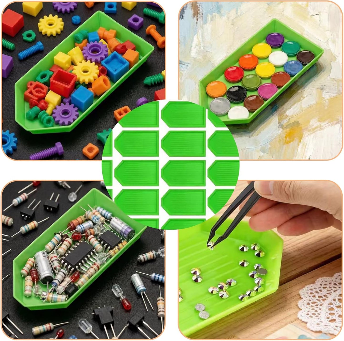 100 Pieces Green Plastic Bead Sorting Trays Diamond Bead Sorting Trays Organizer, Diamond Painting Tool Accessories for DIY Art Craft