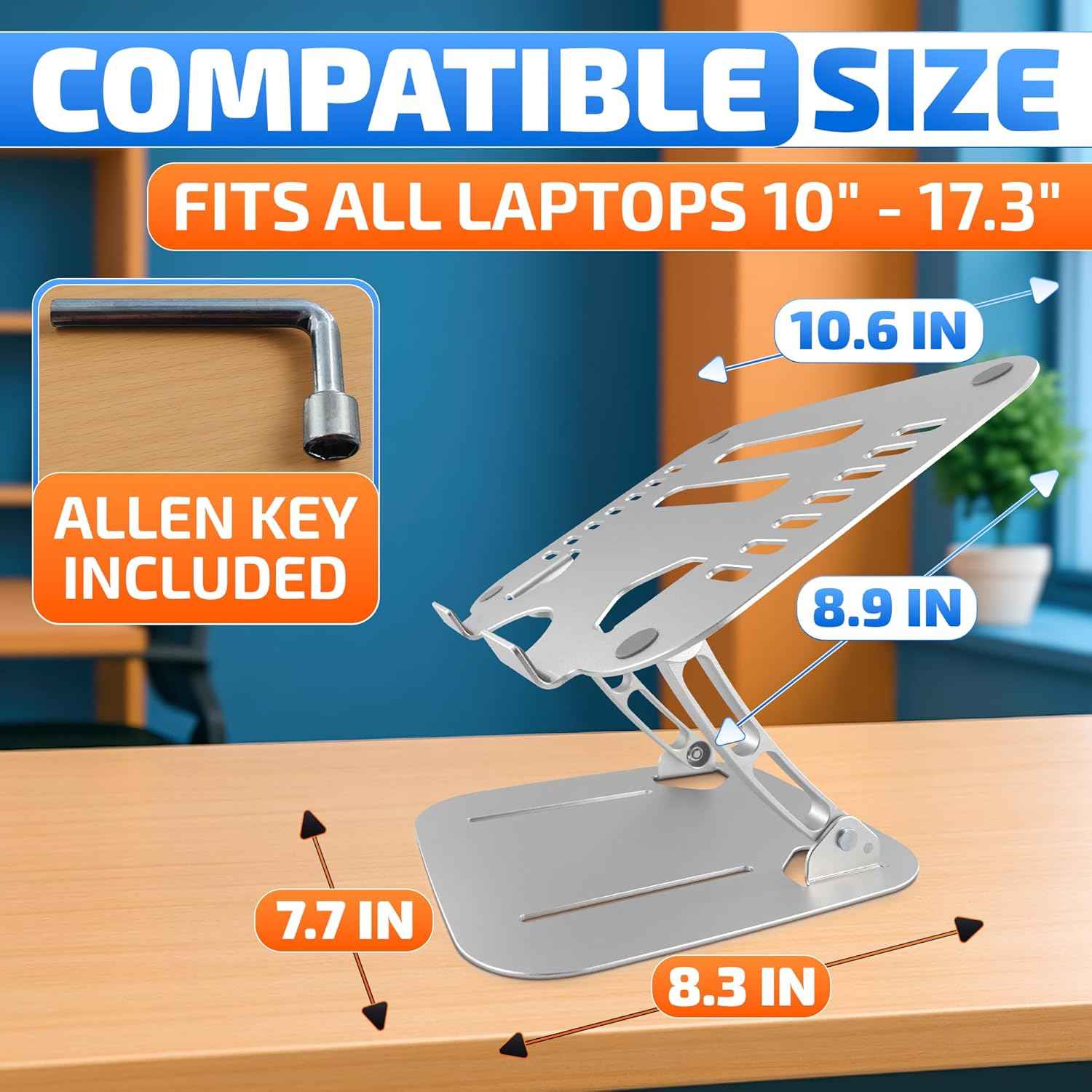 Laptop Stands Height & Angle Adjustable Computer Stand for Laptop -Portable Computer Holder for Desk with Ventilation Slots for Enhanced Airflow - Adjustable Laptop Stands for Desk with Silicone Pads