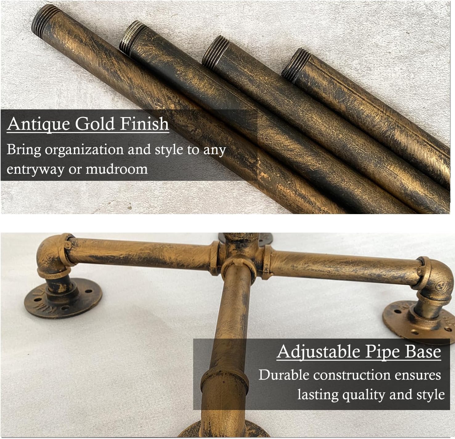 Industrial Coat Rack, Metal Pipe Coat Rack Stand Freestanding with 6 Hooks, Heavy Duty Coat Tree Sturdy Coat Racks for Entryway, Hallway, Bedroom (Vintage gold) - Lumora Desk