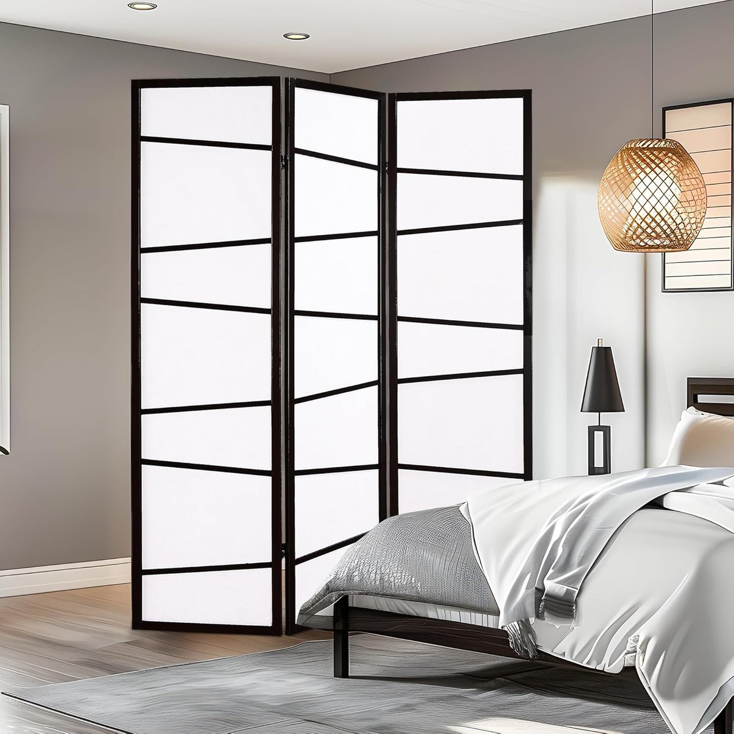 NicBex Room Divider 3 Panel Room Dividers with Heavy-Duty Rice Paper Partition Room Dividers and Folding Privacy Screens Wall Divider for Home, Office, Room Separation,51"W x 2"D x 71"H, White+Black - Lumora Desk