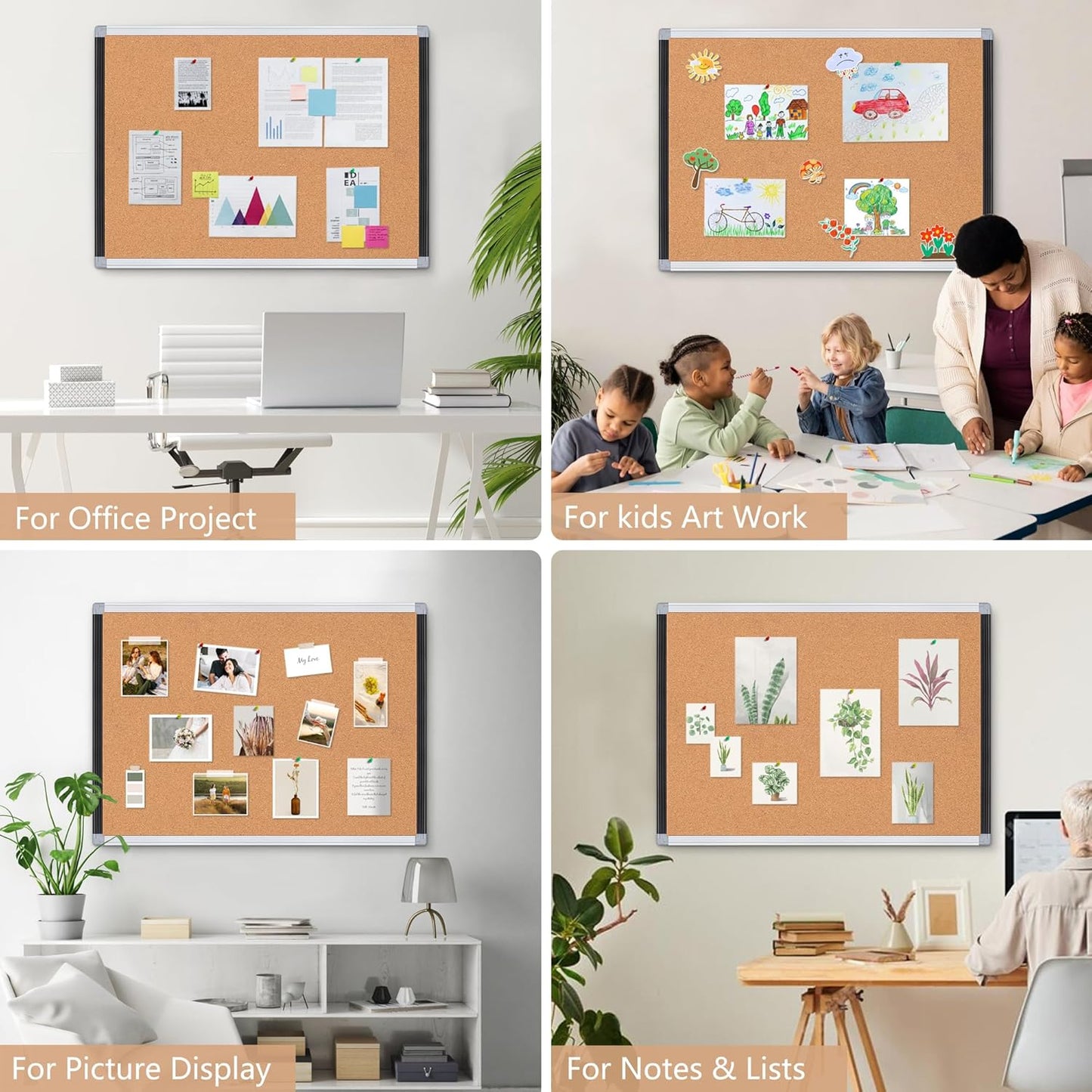 Board2by 2 Pack Cork Bulletin Board 24" x 36", Black/Silver Aluminium Framed Corkboard, Office Board for Wall Decor, Large Wall Mounted Notice Pin Board with 18 Push Pins for School, Home & Office