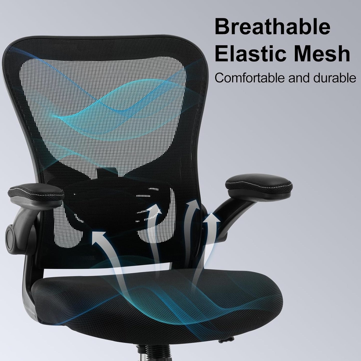 Office Chair Ergonomic Desk Chair Mesh Computer Home Office Desk Chair with Adjustable Lumbar Support Flip-up Armrests, 360 Swivel Comfy Task Executive Chair, Black