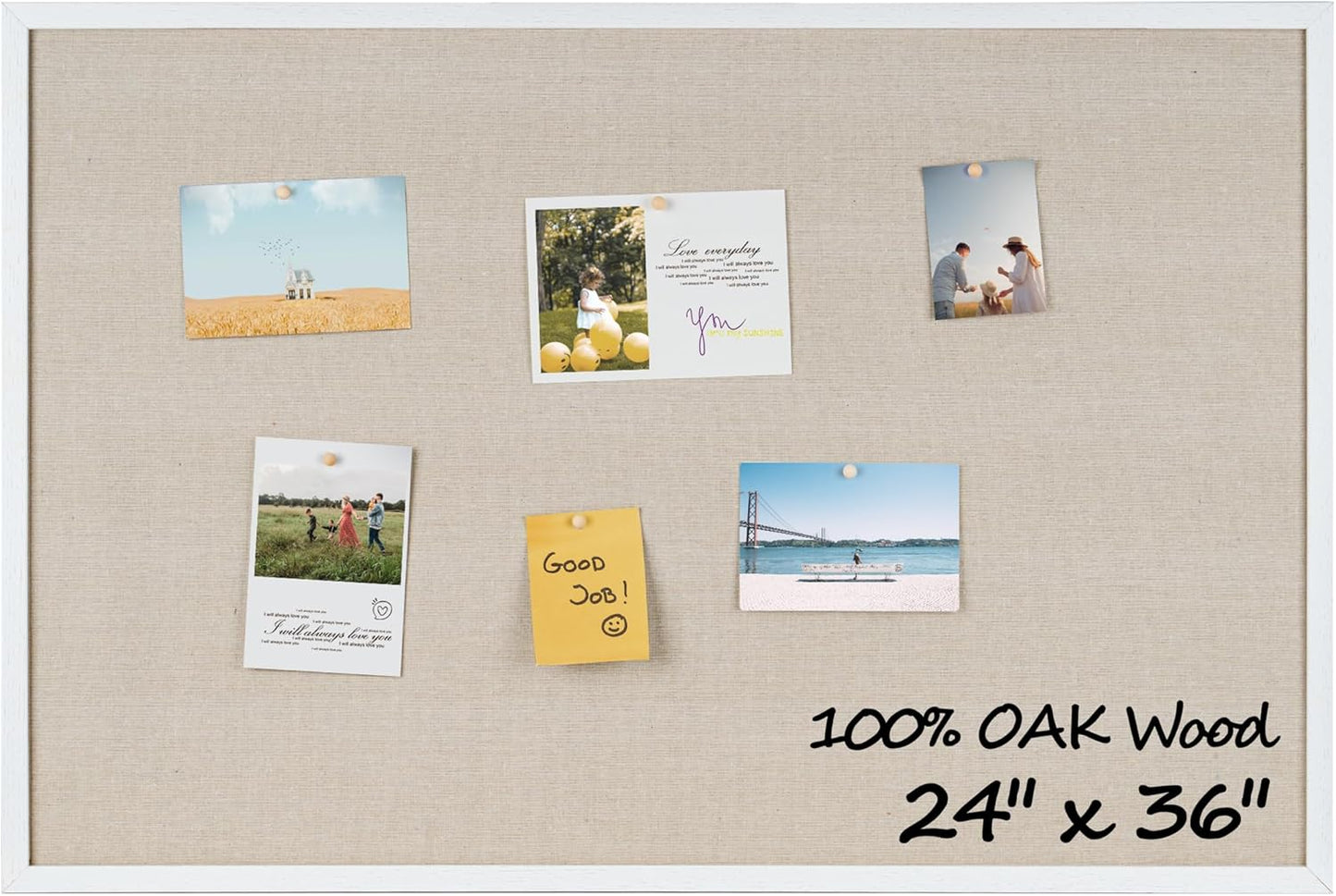 Fun Memories Cork Board Bulletin Board for Office, 24" x 36" Oak Wooden Framed Corkboard, Wall Mounted Notice Pin Board for School Home & Office, White - Lumora Desk