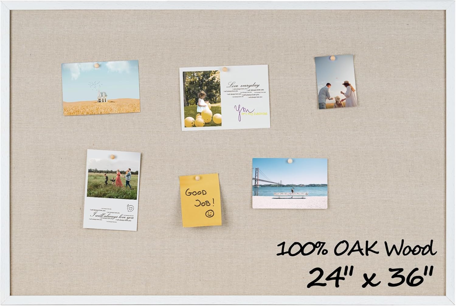 Fun Memories Cork Board Bulletin Board for Office, 24" x 36" Oak Wooden Framed Corkboard, Wall Mounted Notice Pin Board for School Home & Office, White - Lumora Desk