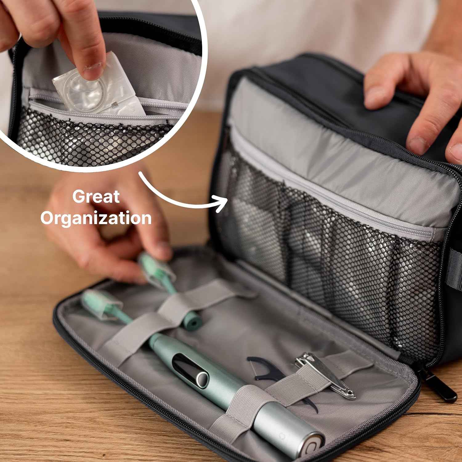 Carrywell (Not Made In China) Toiletry Bag For Men, Shaving Kit, Travel Organizer Dopp Kit, Interior Compartments and Pockets For Toiletries and Accessories, Black