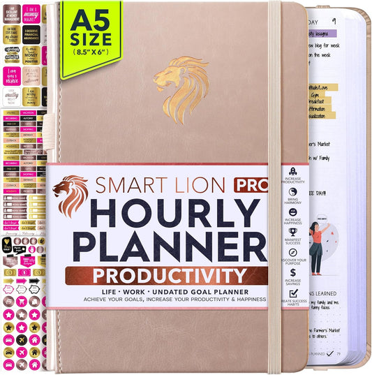 Hourly Planner - Undated Daily, Weekly & Monthly Planner with Budget Section | A 12 Month Journey to Increase Productivity & Happiness | Life Organizer & Gratitude Journal - Vertical Format
