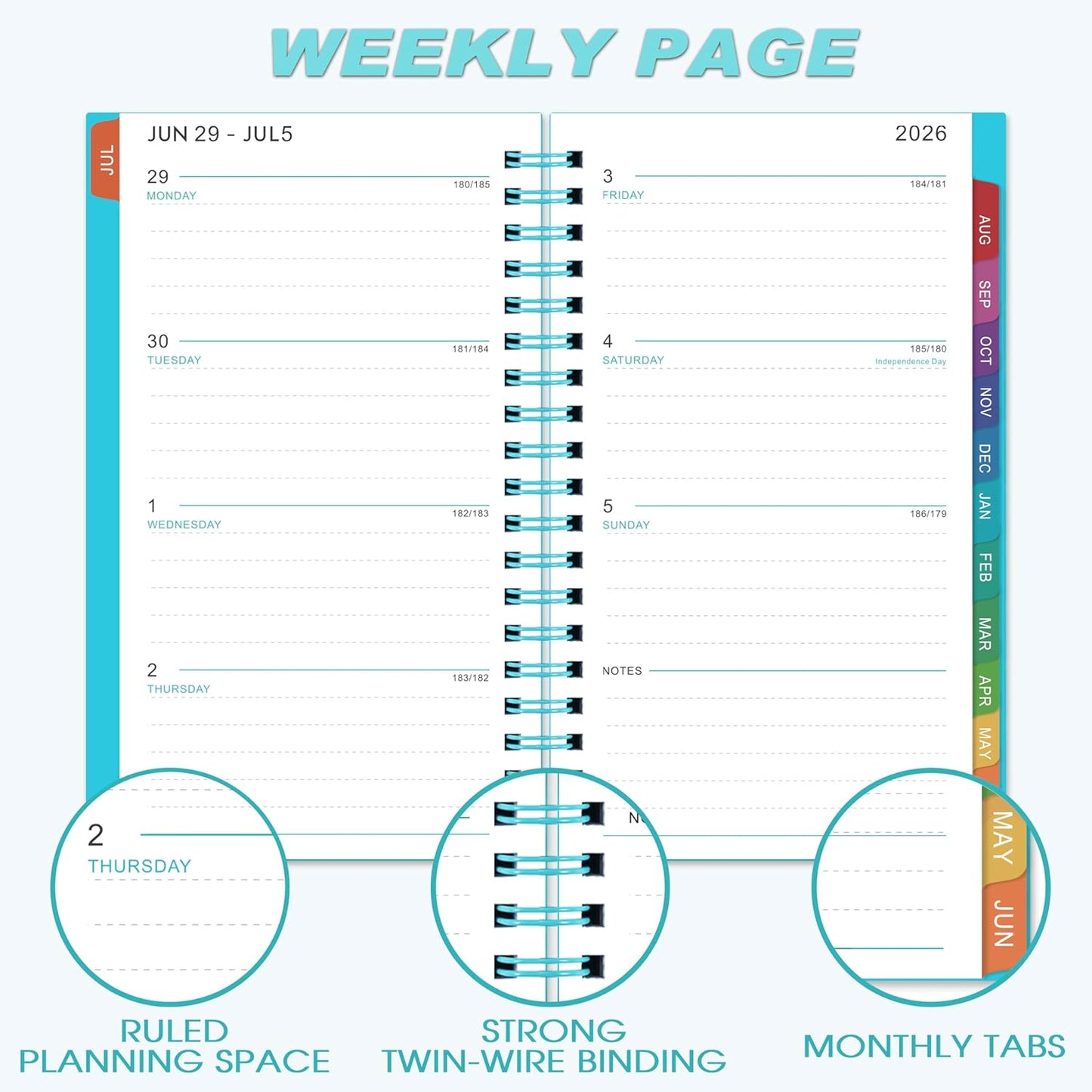 2026-2027 Pocket Calendar/Planner - Weekly & Monthly Pocket Planner for Purse, Jul. 2026 - Jun. 2027, 6.8" x 4.1", Strong Twin - Wire Binding, Plastic Cover
