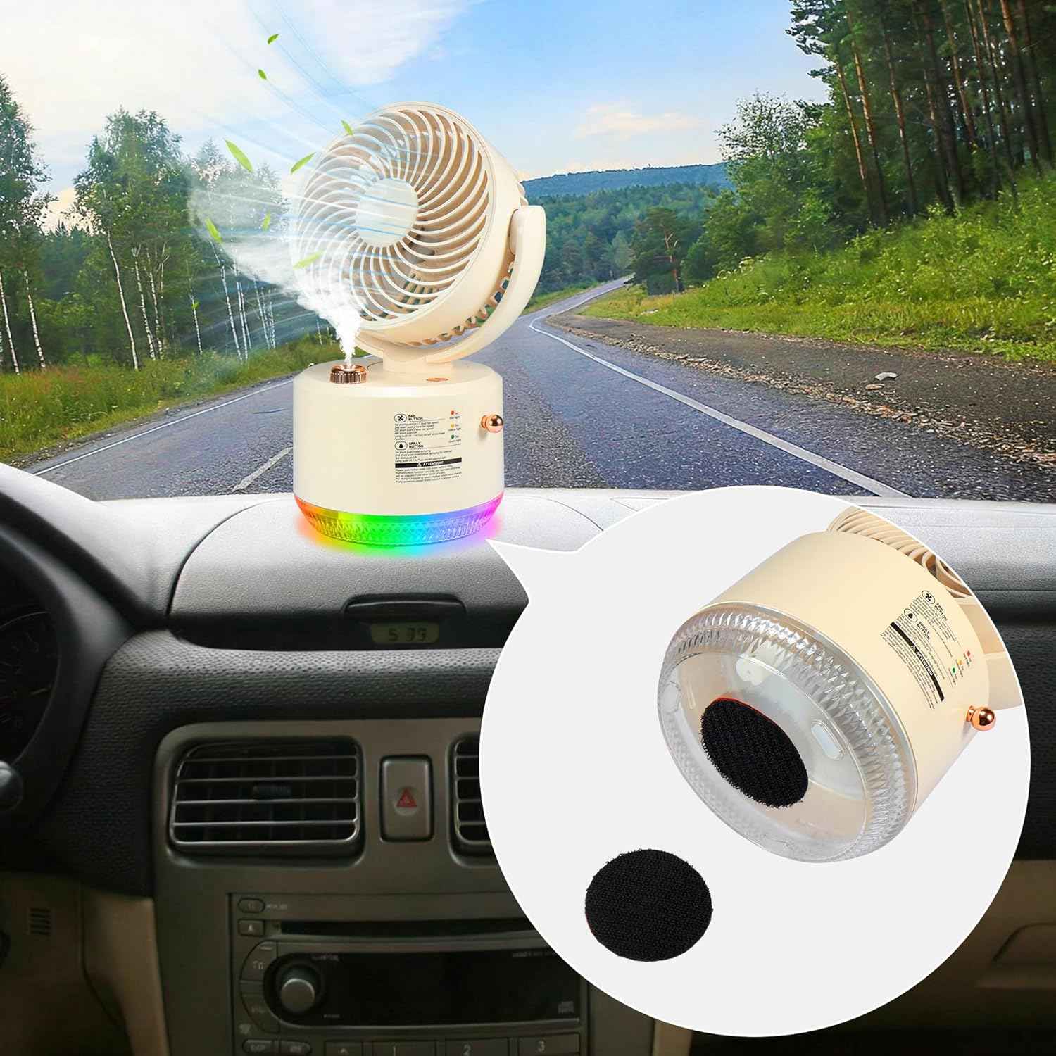 Portable Car Fan, Mist Air Cooler Spray Car Cooling Fan 3 Speeds Ultra-Quiet Mini Table Desk Fans Air Humidifier With RGB Light, USB Rechargeable Fans for SUV RV Vehicles Home Office Camping Gift