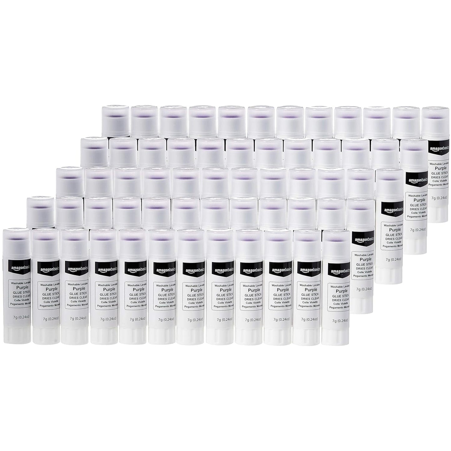 Amazon Basics Purple Washable School Glue Sticks, Dries Clear, Non-Toxic, 0.24-oz Stick, 60-Pack