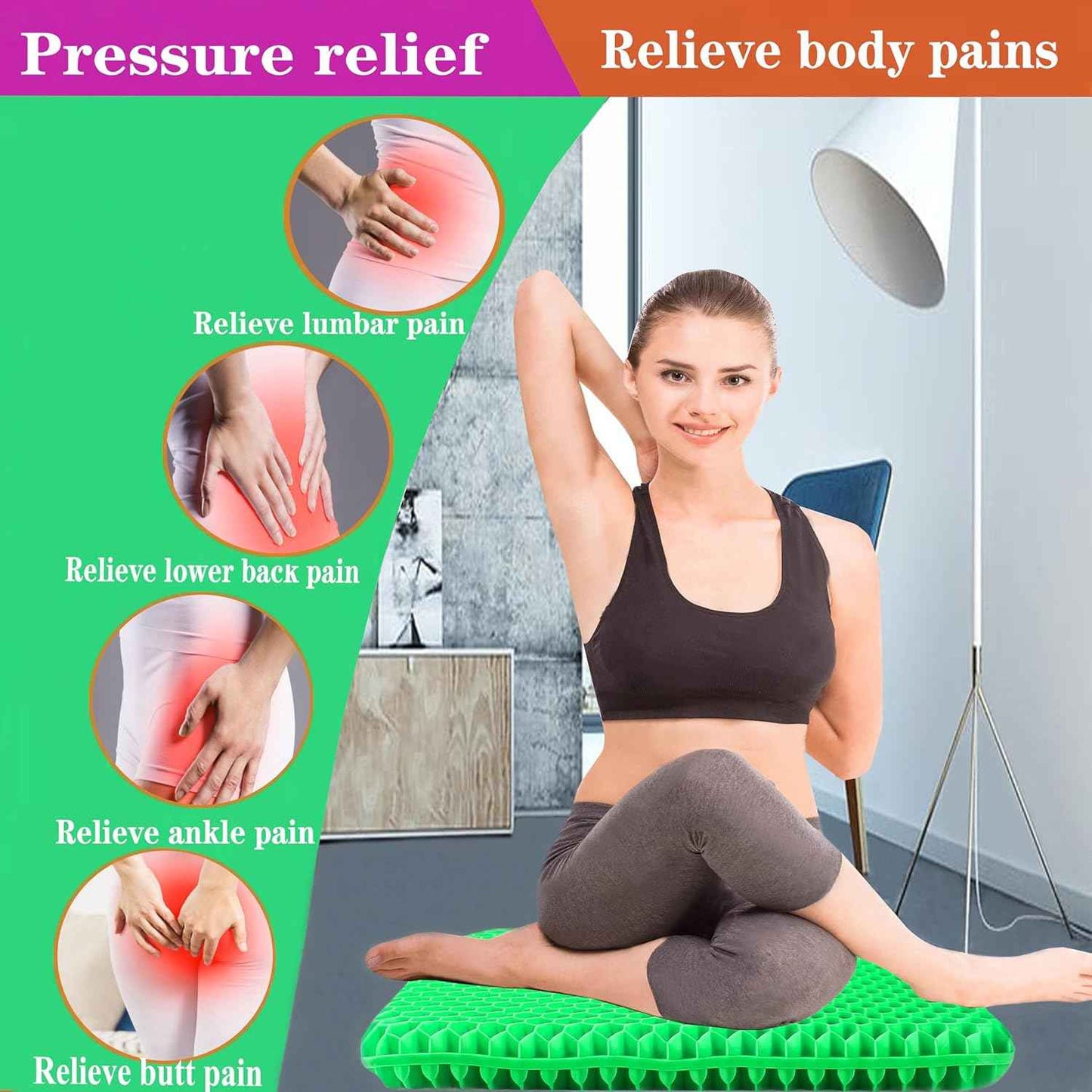 Plus Size Gel Seat Cushion for Long Sitting, Extra Large and Thick, Seat Cushion for Back, Hip, Sciatica, Tailbone Pain Relief, Used for Office, Wheelchair, Car, Recliner, Stadium, Kayka.(Grass Green)