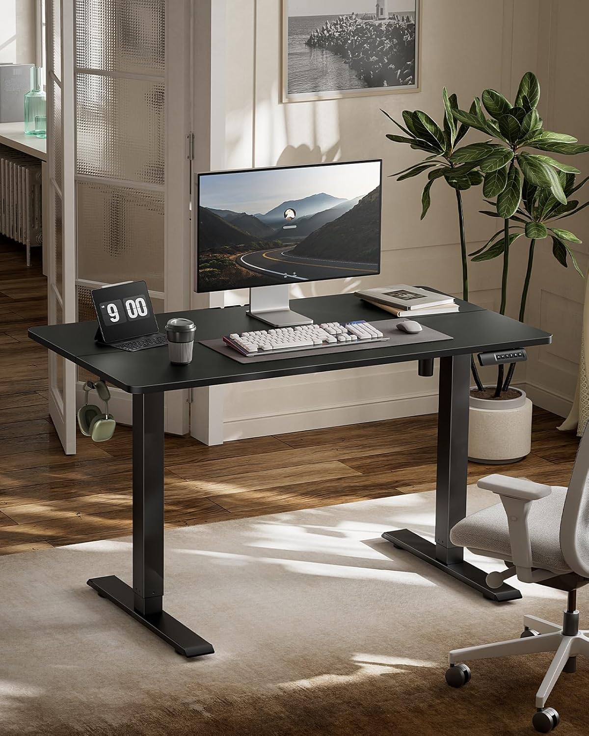 Marsail Electric Standing Desk,Adjustable Height Stand up Desk, 40 x 24 Inch Home Office Furniture Computer Desk, 4 Memory Preset with Headphone Hook, Cable Organizer, Black