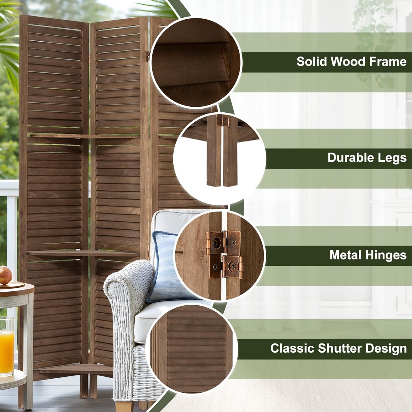 NicBex 6 Panel Room Divider,5.6FT Wood Carved Room Dividers with Display Shelves Folding Privacy Screens Portable Freestanding Partition Wall Dividers for Room Separation, Bedroom Office,Dark Brown - Lumora Desk