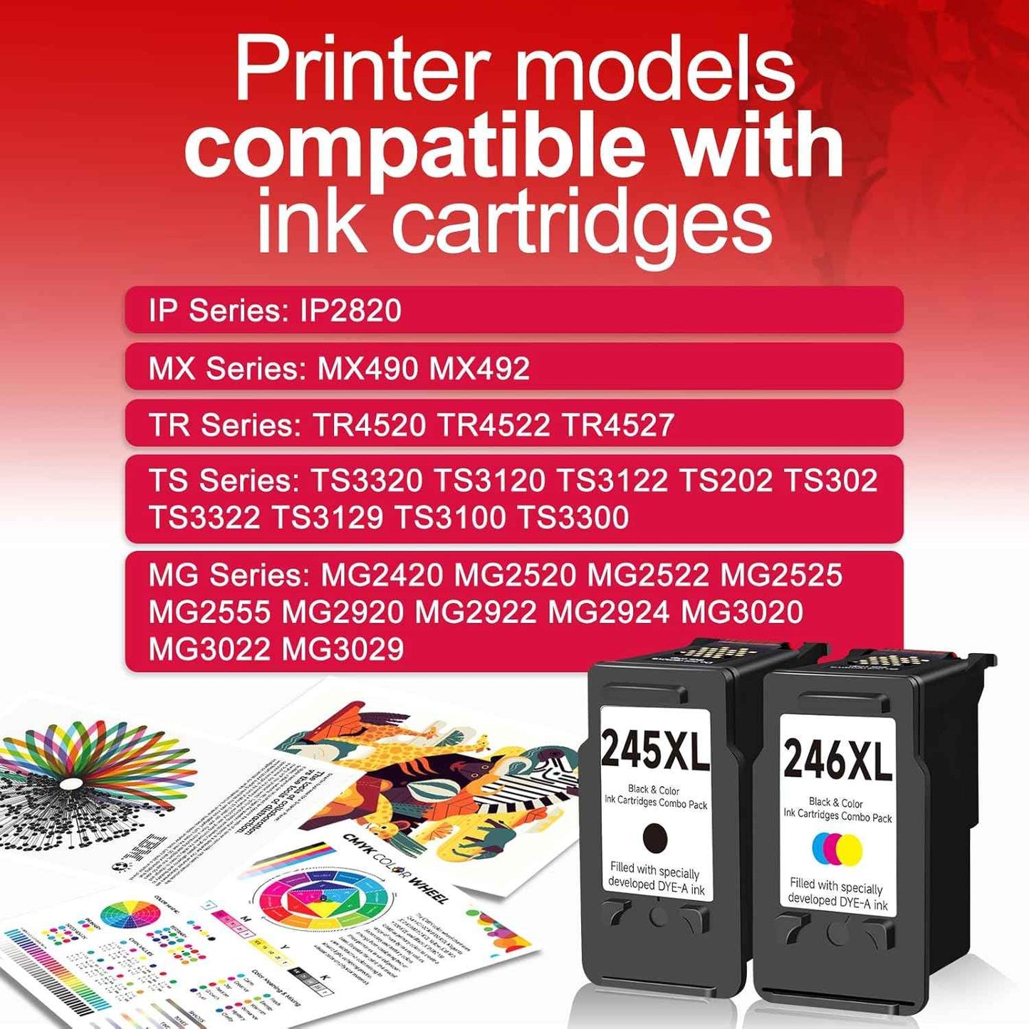 245XL 246XL Combo Pack Compatible Replacement for Canon Ink 245 and 246 PG 245 XL CL 246 XL PG245 CL246 for PIXMA TR4520 MX490 MG2522 MX492 TR4522 TR4500 TS3122 MG2520 Printer Black Color 2 Pack