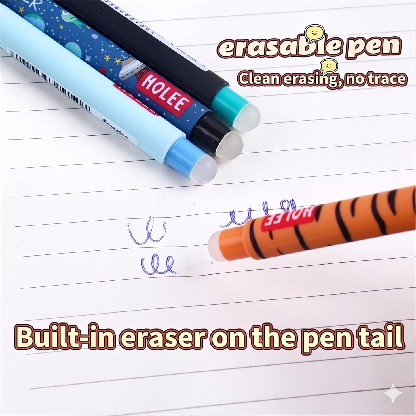 Pack of 14 Erasable Gel Pens with Animal Pattern, Heat Sensitive Ink, 0.7mm Tip, Assorted Colors, School and Office Supplies