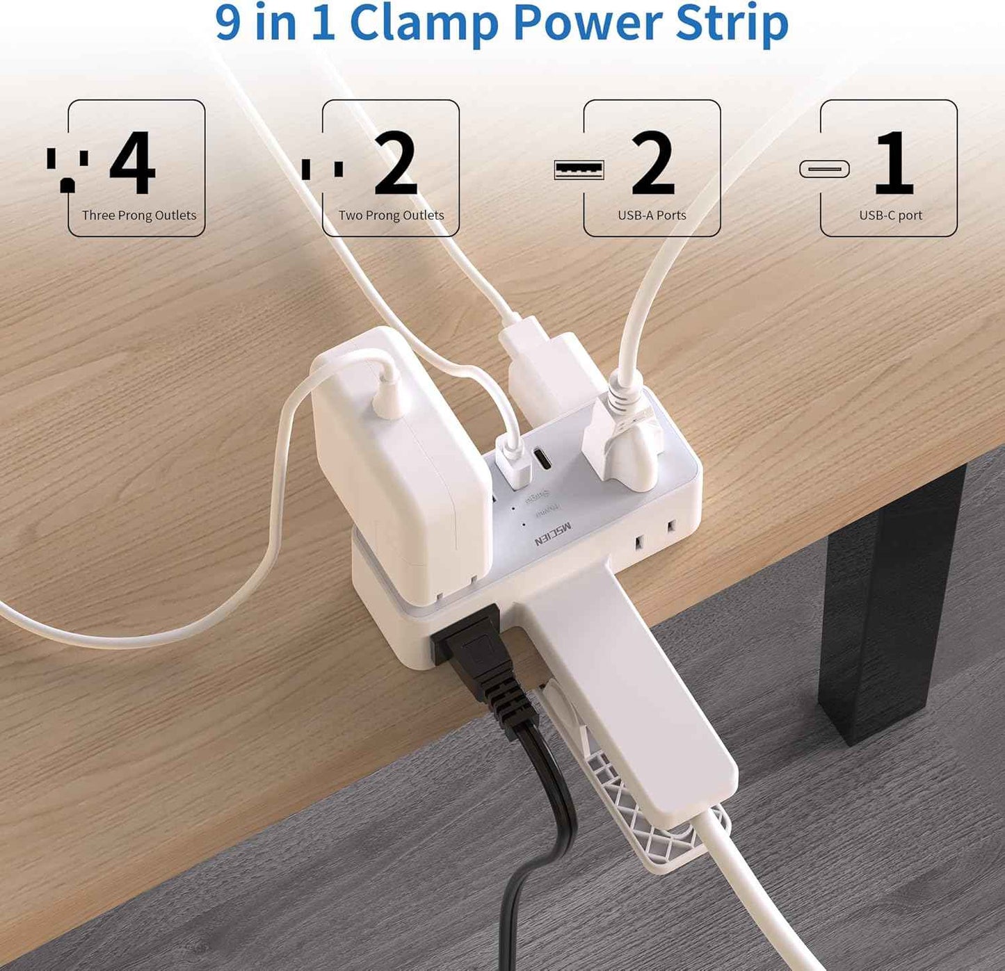 Desk Clamp Power Strip with USB Ports, Mscien 6 FT Extension Cord with Multiple Outlets, Surge Protector Power Strip with 6 Outlet & 3 USB(1 USB C), Desk Mount Edge Extension Cord for Home Office