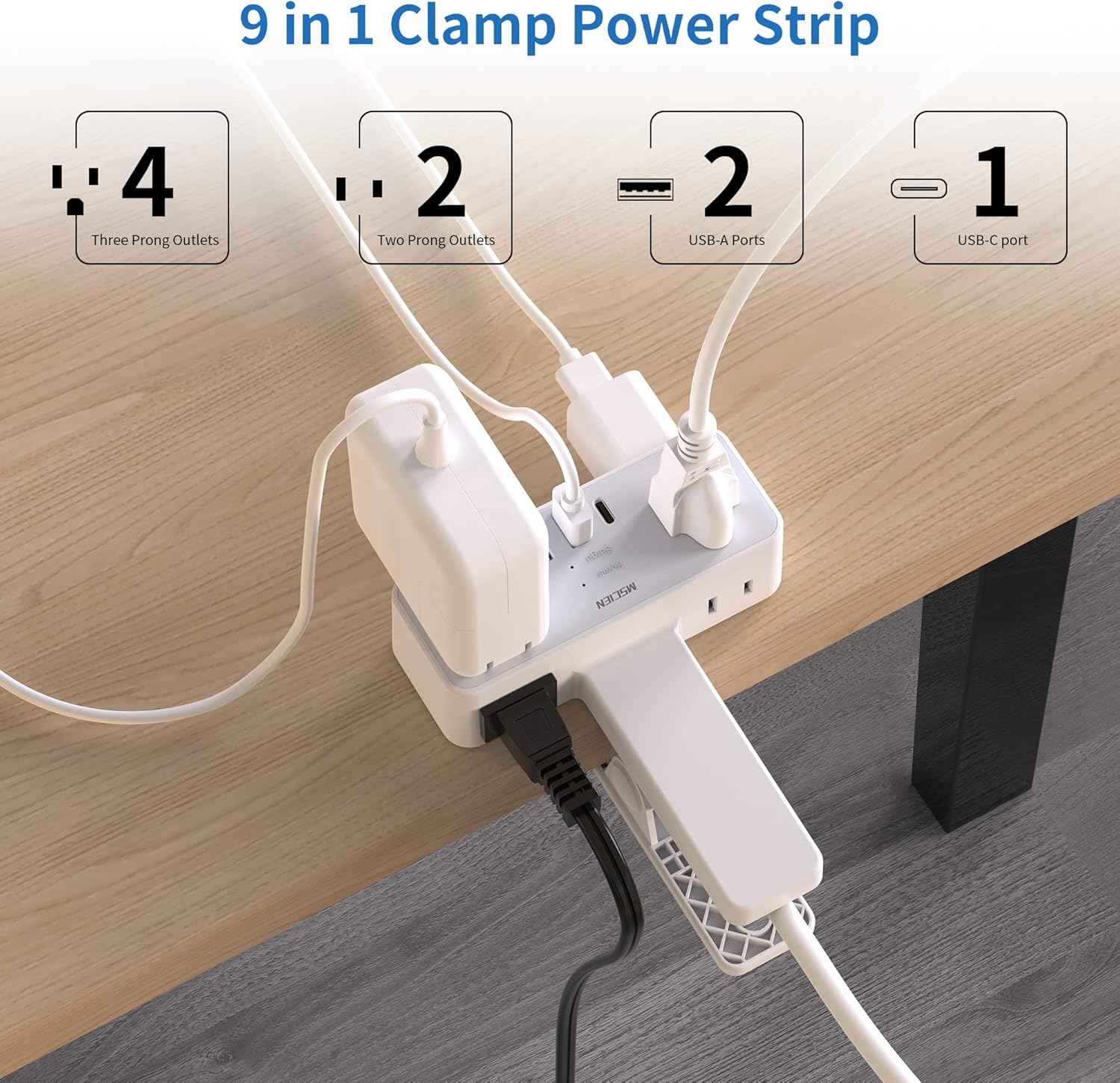 Desk Clamp Power Strip with USB Ports, Mscien 6 FT Extension Cord with Multiple Outlets, Surge Protector Power Strip with 6 Outlet & 3 USB(1 USB C), Desk Mount Edge Extension Cord for Home Office