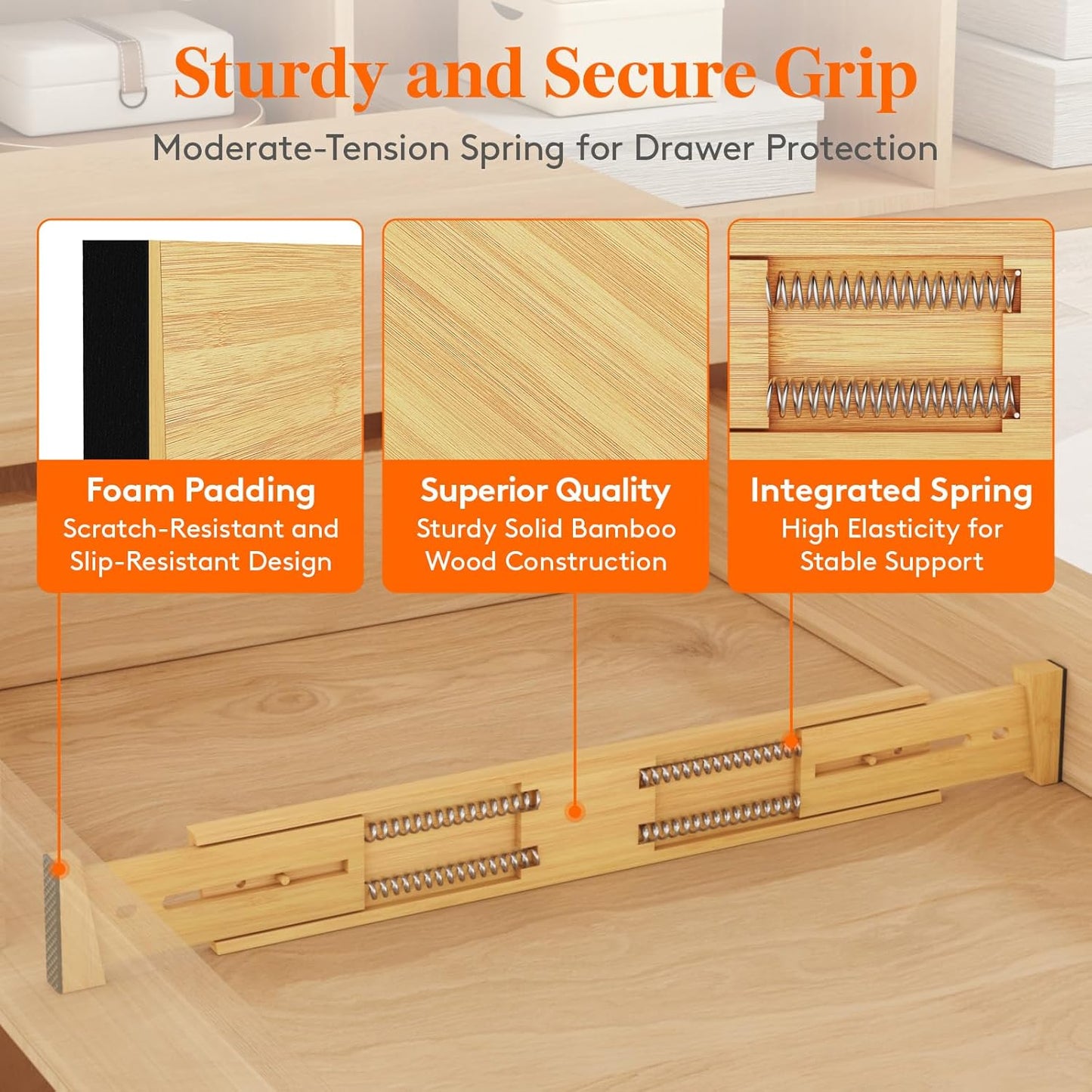 Lifewit 8 Pack Drawer Dividers Bamboo 2.4" High, 16-22" Adjustable Drawer Organizers for Clothes, Wooden Dresser Separators in Bedroom/Bathroom/Kitchen/Fridge/Office Organization and Storage