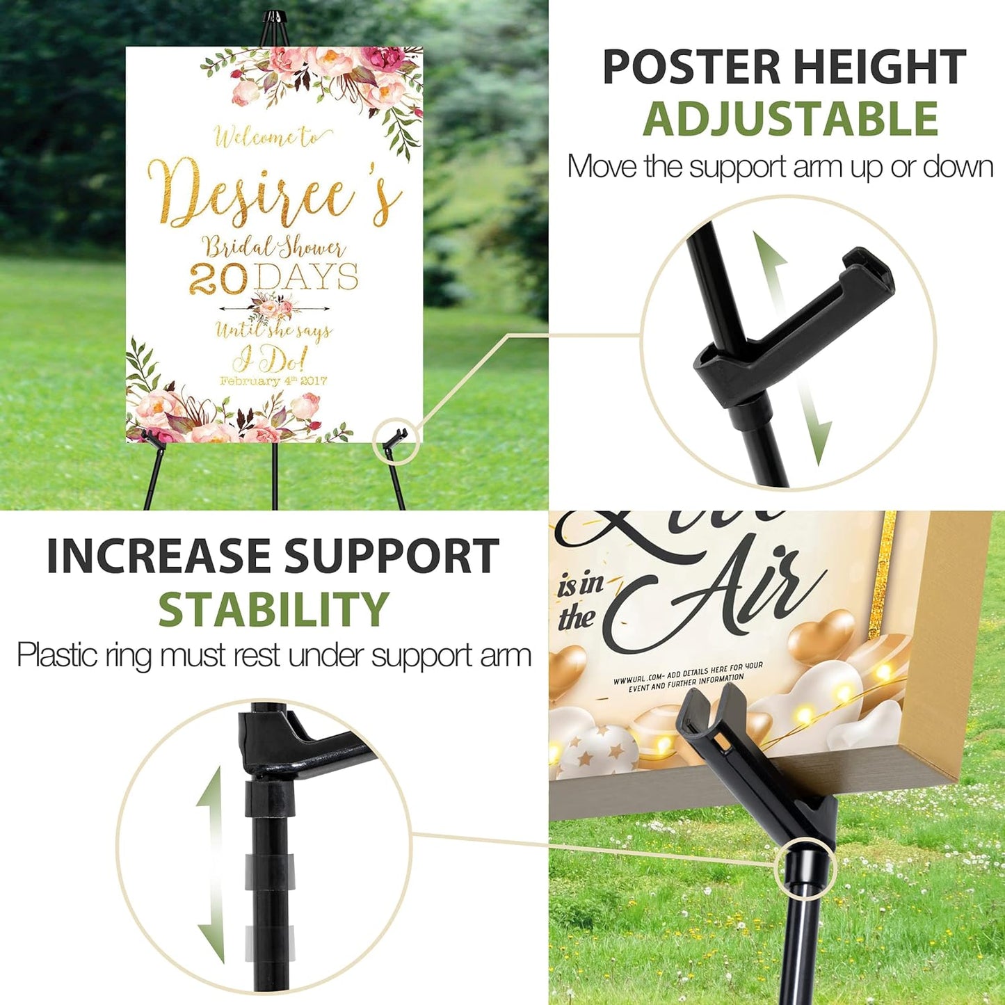 63" Display Easel Stand - 6Packs Art Easels for Wedding Sign Poster Stand Folding Floor Adjustable Metal Black Easel Instant Tripod Easel for Painting Wedding Welcome Sign Stand