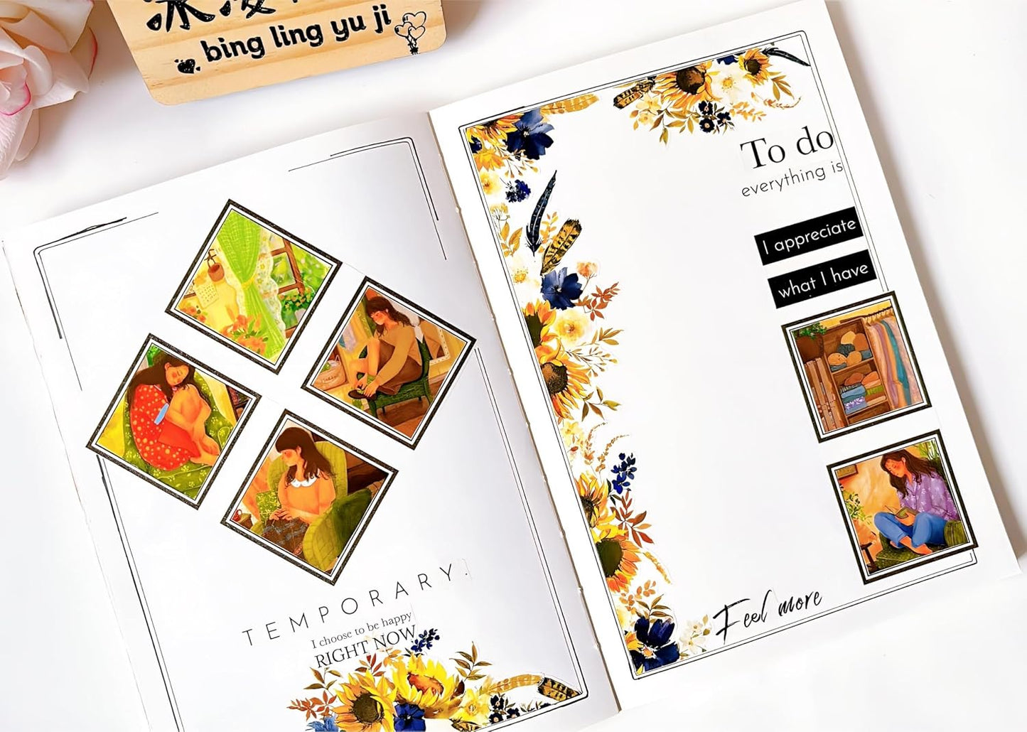 WT Pre-Cut Sunflower & Navy Wide Washi Tape, 60mm Width, Single Roll, Floral Decorative Tape for Journaling, Planners, Bujo, DIY Crafts, Original Design Paper Tape