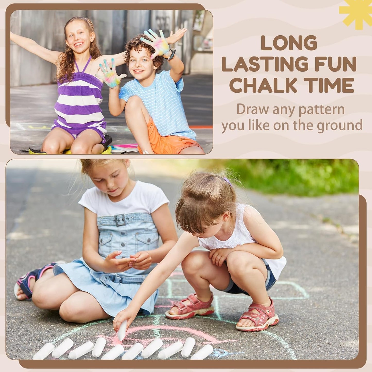 Fulmoon 40 Pcs Jumbo Sidewalk Chalk for Kids Outdoor Art Non Toxic Large Washable Street Chalk for Adults Drawing Painting Classroom(White,Sharp Style)