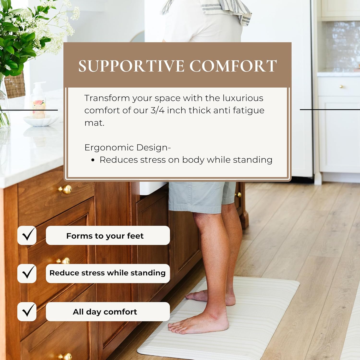 Anti Fatigue Mat by Laurel Lane Co. – Designer Anti Fatigue Mats for Kitchen Floor, Kitchen Mats for Floor, Desk Mat – Cushioned 0.75" Thick – Stain Resistant – Non-Skid Bottom – 20" x 39" - Lumora Desk