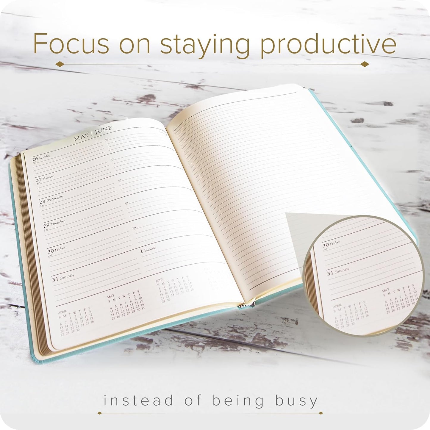 Gallery Leather Academic Planner 2025, Teacher and Student Weekly Monthly Planner, Elegantly Bound Calendar with Gold-Gilded Page Edges, 18 Months - Caribbean Yellow - 9 x 7 "