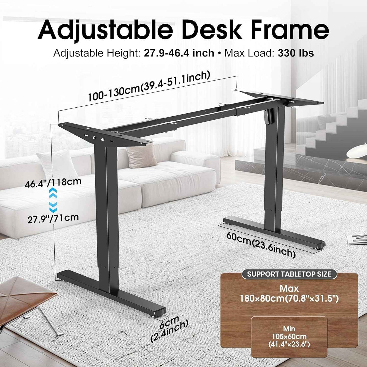 Standing Desk Frame with 330lbs Powerful Dual Motor, Electric Adjustable Height Computer Desk Legs, Sit Stand Up Desk Base with Memory Controller, for Home Office, Black,ED04NB (Frame Only)